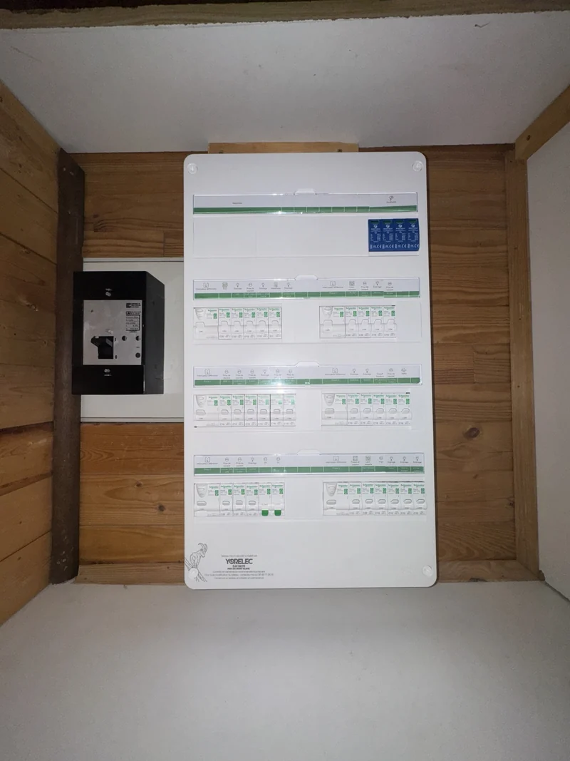 Après les travaux : nouveau tableau avec capot, circuits repérés et marquage Yorelec.
